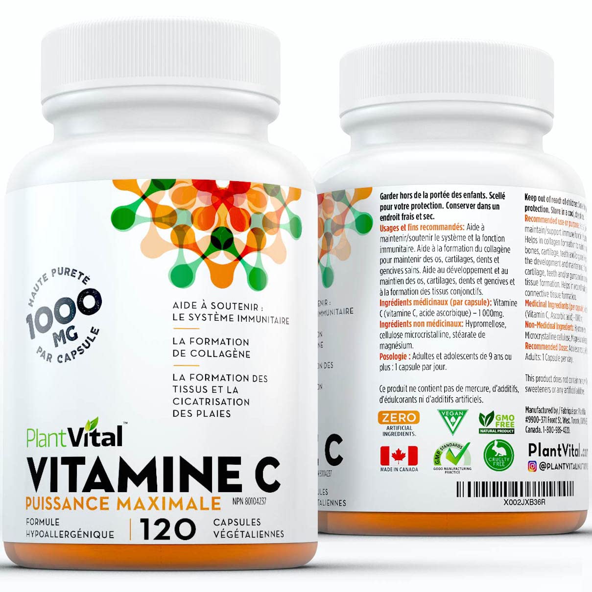 PlantVital Vitamin C 1000mg MAXIMUM STRENGTH. Canadian Made - 120 count