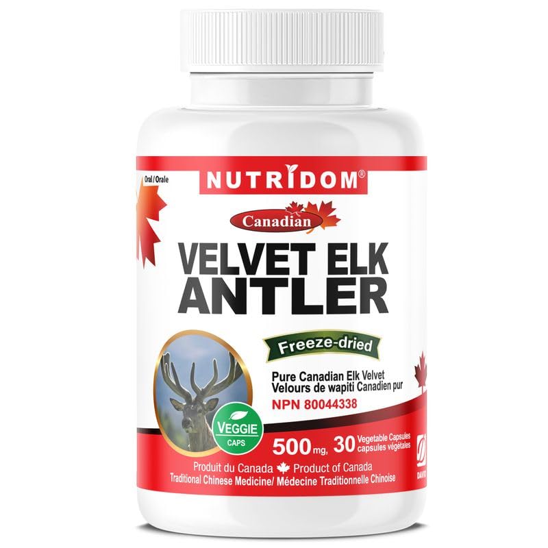 Nutridom Velvet Elk Antler 500 mg, Made in Canada (30 Veggie capsules)