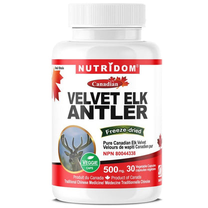 Nutridom Velvet Elk Antler 500 mg, Made in Canada (30 Veggie capsules)