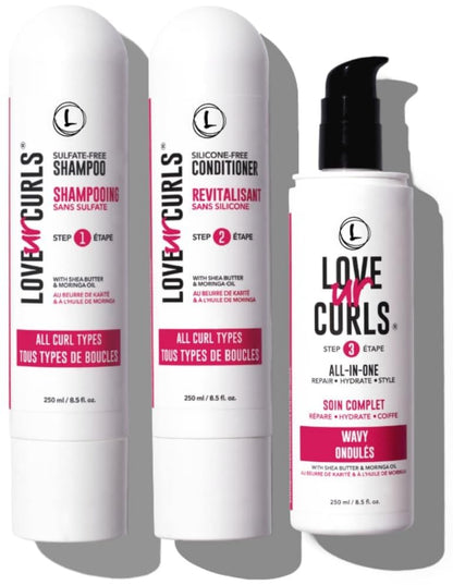 LUS Brands Love Ur Curls for Curly Hair, 3-Step System - Shampoo and Conditioner Set with All-in-One Styler - Made in Canada -750 ml (Pack of 1)