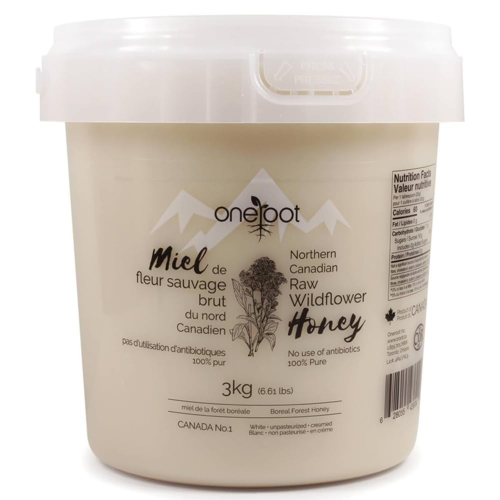 ONEROOT Raw Honey Unpasteurized | Boreal Forest Raw Wildflower Honey | Creamed Honey 100% Farmed & Packed in Canada | (3kg)