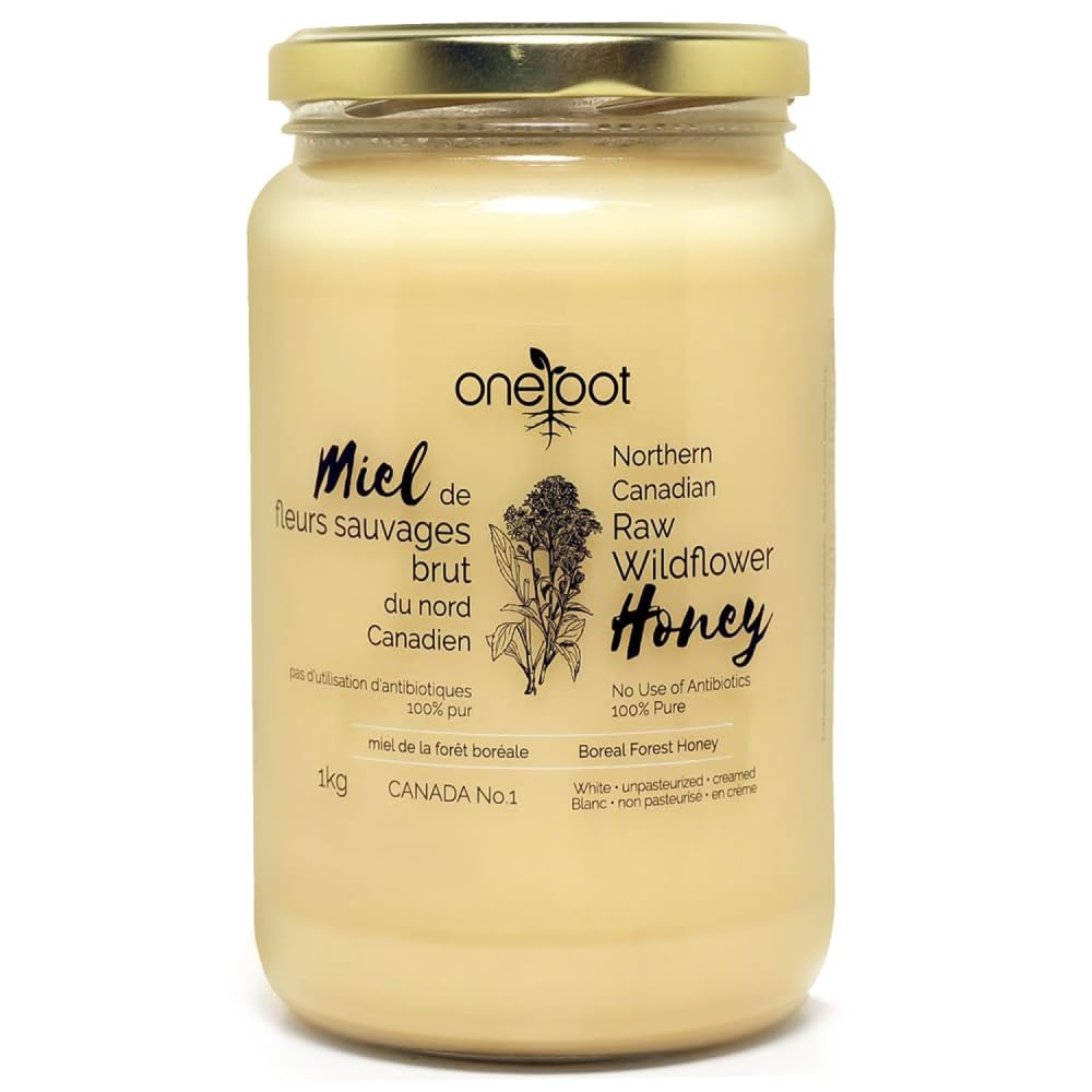 ONEROOT Raw Honey| Boreal Forest Raw Wildflower Honey | Creamed Honey 100% Farmed & Packed in Canada | Raw Unfiltered Honey (1kg)