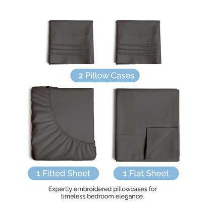 Queen Size 4 Piece Sheet Set - Comfy Breathable & Cooling Sheets - Hotel Luxury Bed Sheets - Charcoal