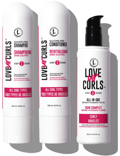 LUS Brands Love Ur Curls for Curly Hair, 3-Step System - Shampoo and Conditioner Set with All-in-One Styler - Made in Canada -750 ml (Pack of 1)