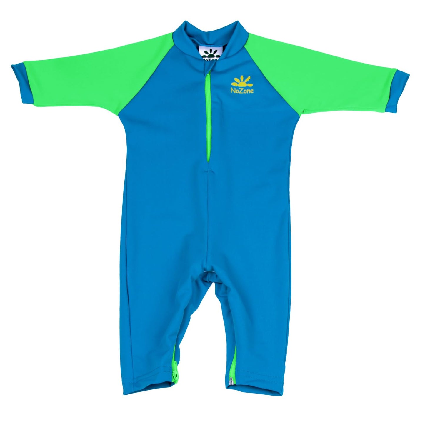 Nozone Fiji Sun Protective Baby Swimsuit, Double Zipper, UPF 50+ 6-12 Months Aquatic/Blue