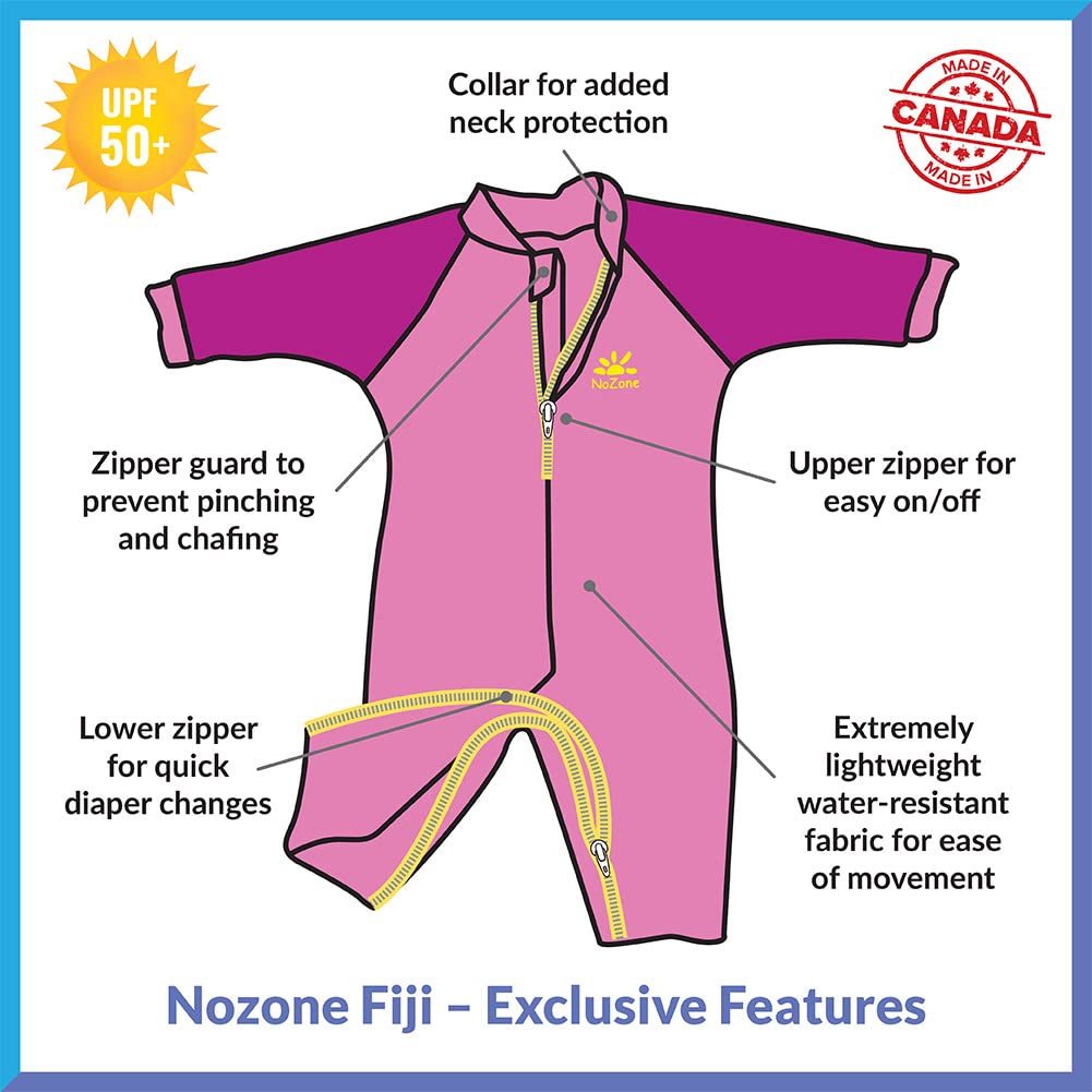 Nozone Fiji Sun Protective Baby Swimsuit, Double Zipper, UPF 50+ 6-12 Months Aquatic/Blue