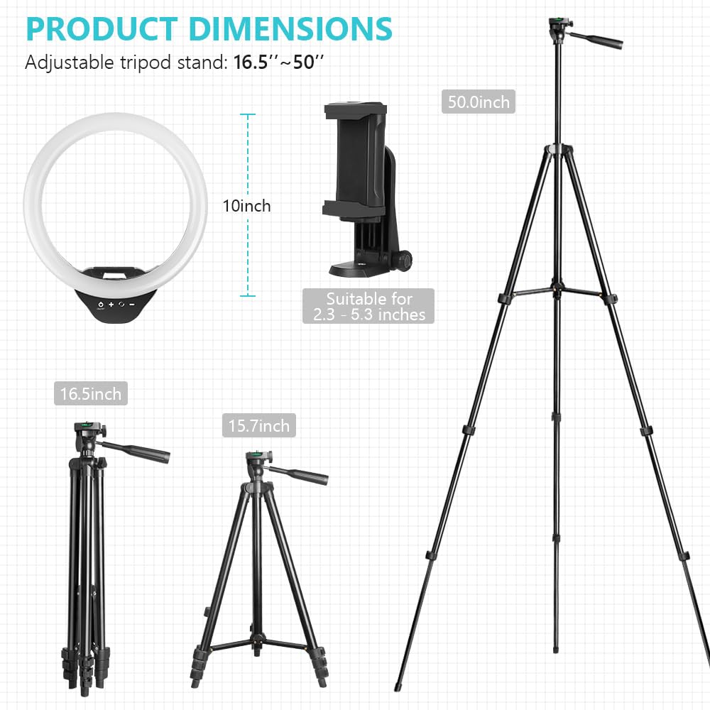 Sensyne 10'' Ring Light with 50'' Extendable Tripod Stand, LED Circle Light