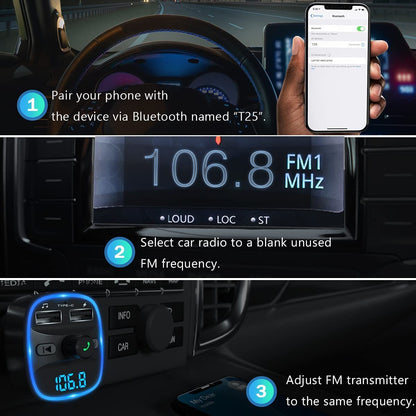 LENCENT FM Transmitter, Bluetooth FM Transmitter Wireless Radio Adapter Car Kit with Dual USB Charging Car Charger