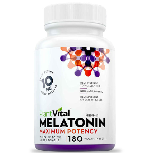 Plantvital Melatonin 10mg - Maximum Potency - Fast Dissolve Tablets - Canadian Made