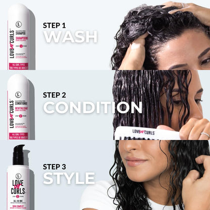 LUS Brands Love Ur Curls for Curly Hair, 3-Step System - Shampoo and Conditioner Set with All-in-One Styler - Made in Canada -750 ml (Pack of 1)