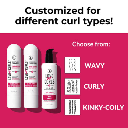 LUS Brands Love Ur Curls for Curly Hair, 3-Step System - Shampoo and Conditioner Set with All-in-One Styler - Made in Canada -750 ml (Pack of 1)