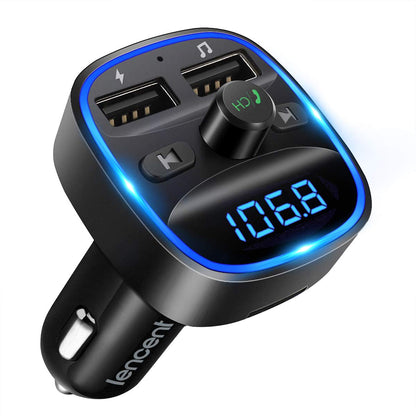 LENCENT FM Transmitter, Bluetooth FM Transmitter Wireless Radio Adapter Car Kit with Dual USB Charging Car Charger