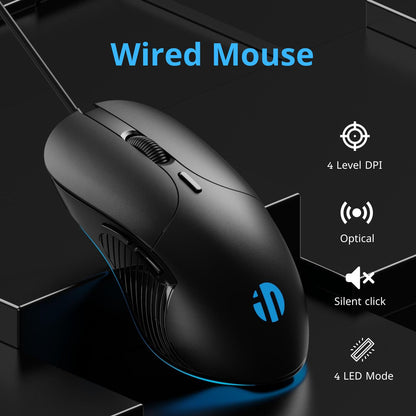 Uineer Wired Mouse with Silent Click, 4800DPI Adjustable and 6 Buttons, Ergonomic Design, Optimised Optical USB Cable Mouse for PC Laptop Computer (Black) black