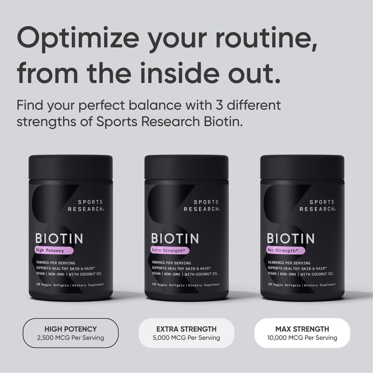 Sports Research Extra Strength Vegan Biotin 5000mcg with Organic Coconut Oil 120 count (Pack of 1)