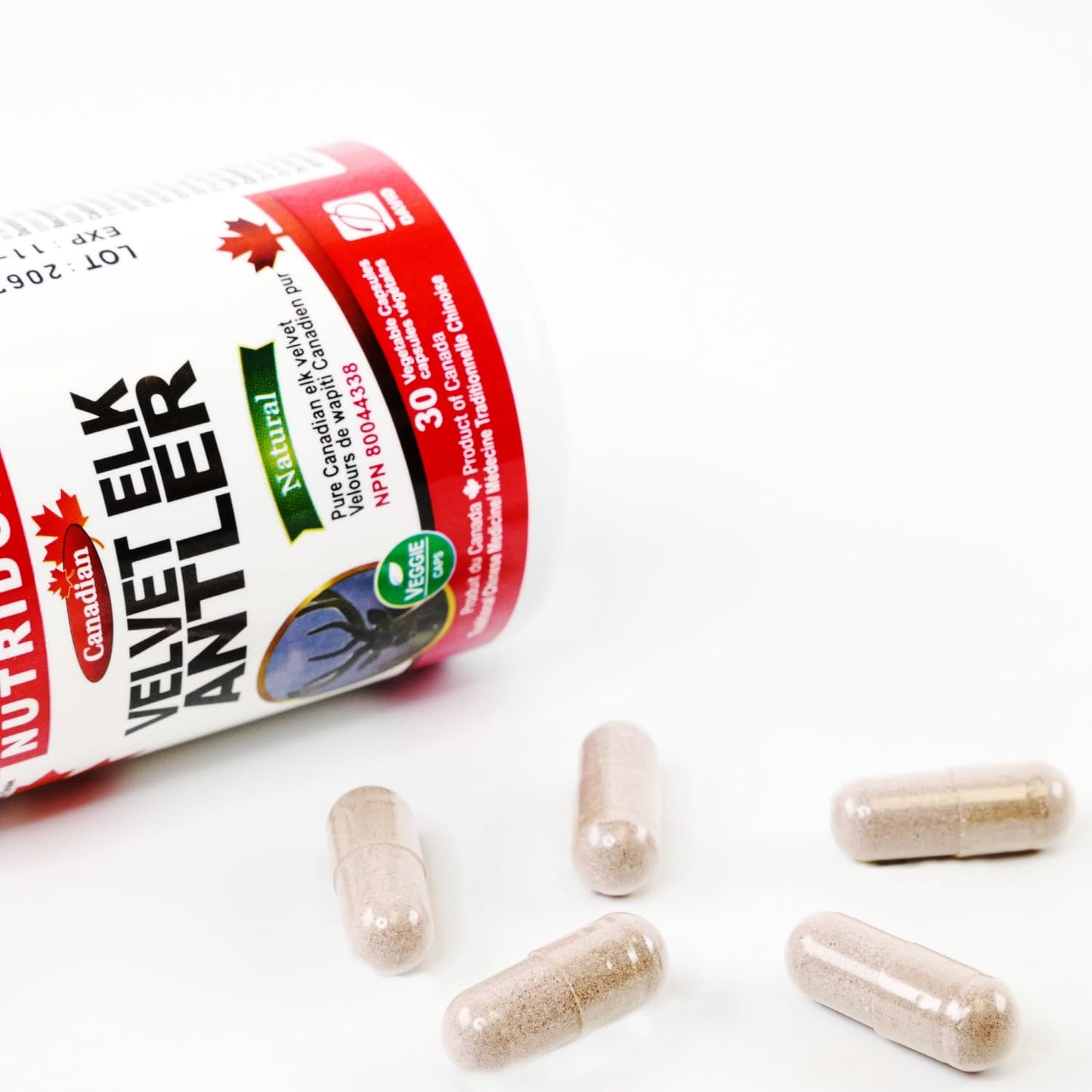 Nutridom Velvet Elk Antler 500 mg, Made in Canada (30 Veggie capsules)