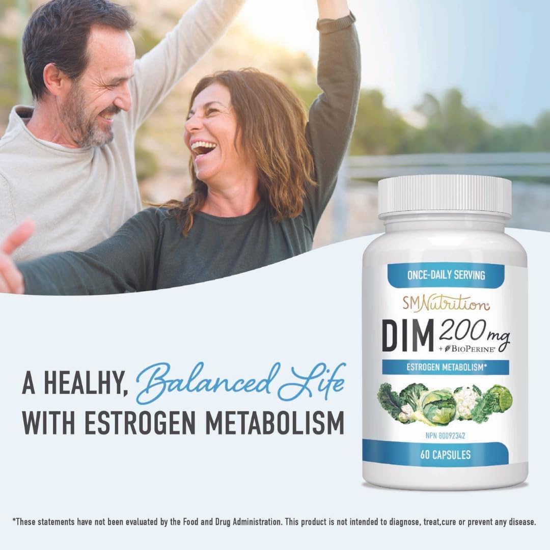 DIM Supplement 200 mg | Estrogen Balance for Women & Men, Vegan, Soy-Free | 60 Pills