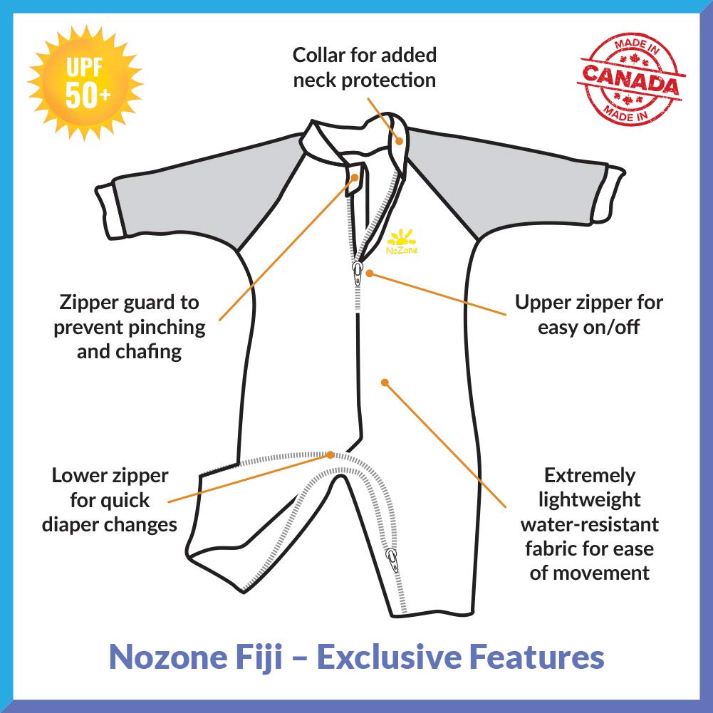 Nozone Fiji Sun Protective Baby Swimsuit, Double Zipper, UPF 50+ 6-12 Months Aquatic/Blue