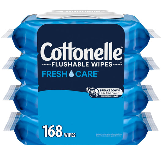 Cottonelle Fresh Care Flushable Wet Wipes, Adult Wet Wipes, 4 Flip-Top Packs, 42 Wipes per Pack (168 Total Flushable Wipes)