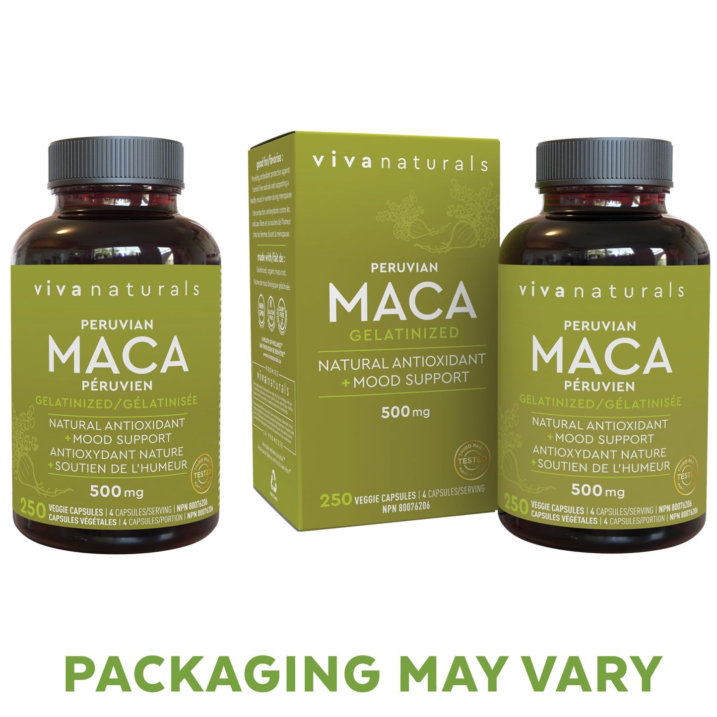 Maca Root Powder Capsules - 500 mg Pure, Gelatinized Yellow Peruvian Maca per Capsule, Provides Antioxidants and Supports Healthy Mood, 250 Veggie Capsules