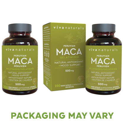 Maca Root Powder Capsules - 500 mg Pure, Gelatinized Yellow Peruvian Maca per Capsule, Provides Antioxidants and Supports Healthy Mood, 250 Veggie Capsules