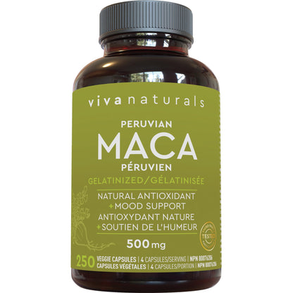 Maca Root Powder Capsules - 500 mg Pure, Gelatinized Yellow Peruvian Maca per Capsule, Provides Antioxidants and Supports Healthy Mood, 250 Veggie Capsules