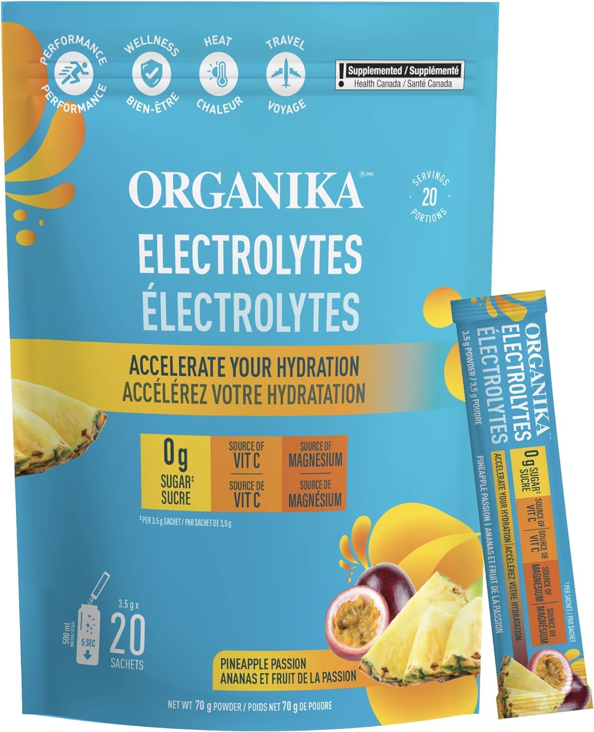 Organika Electrolytes Powder- Pink Lemonade Sachets- On the Go Hydration (Pack of 20)