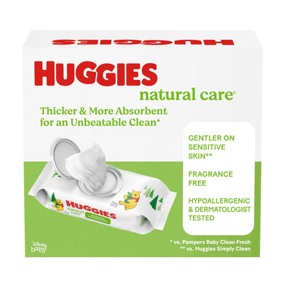 Huggies Natural Care Sensitive Baby Wipes, Unscented, Hypoallergenic, 99% Purified Water, 15 Flip-Top Packs