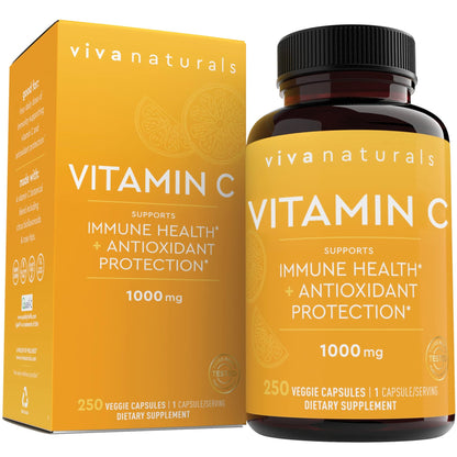 Vitamin C 1000mg with Bioflavonoids and Rose Hips - Non-GMO - Supports Healthy Bones and Teeth, 250 Veggie Capsules