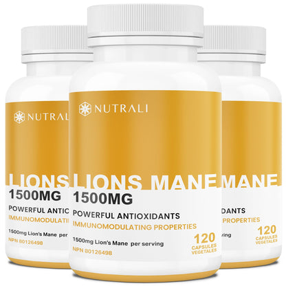 New Nutrali MAXIMUM POTENCY Lions Mane Supplement Extract Capsules – 1500mg per Serving - Canadian Grown