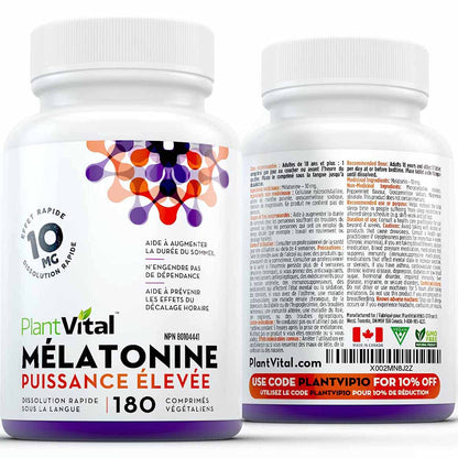 Plantvital Melatonin 10mg - Maximum Potency - Fast Dissolve Tablets - Canadian Made