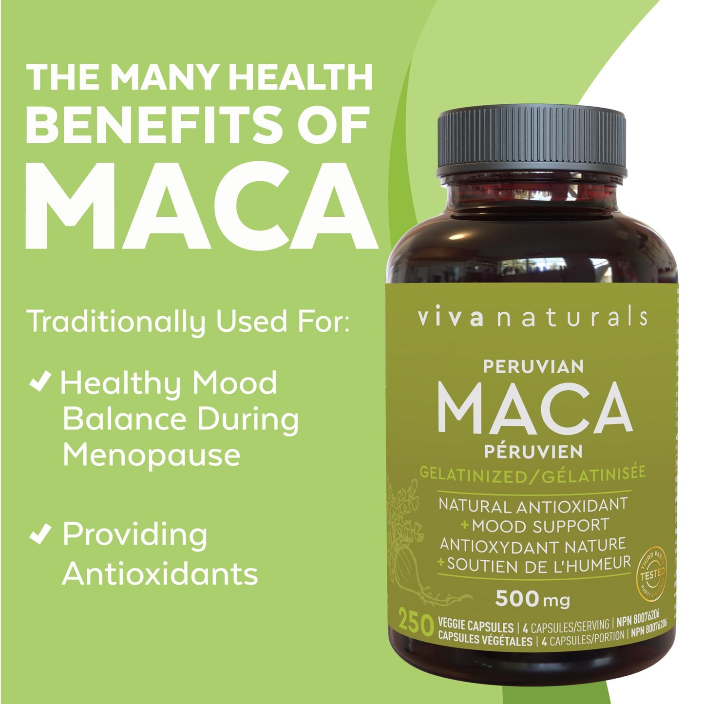 Maca Root Powder Capsules - 500 mg Pure, Gelatinized Yellow Peruvian Maca per Capsule, Provides Antioxidants and Supports Healthy Mood, 250 Veggie Capsules