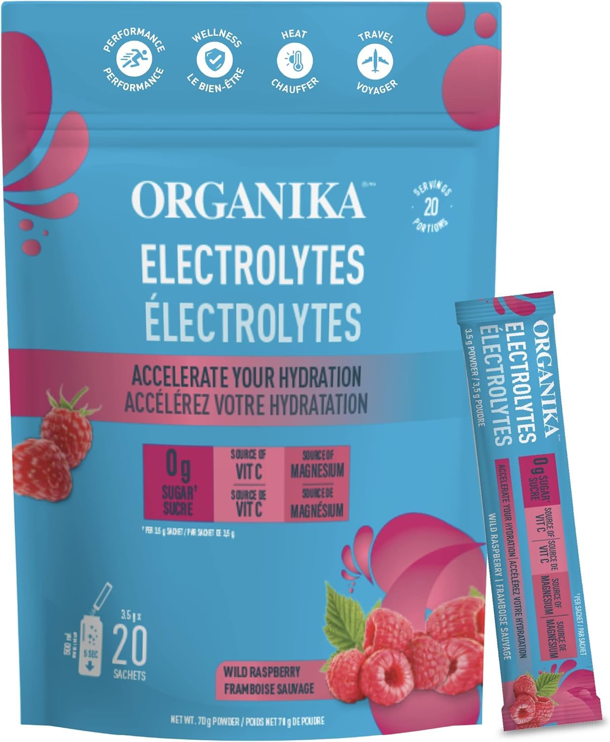 Organika Electrolytes Powder- Pink Lemonade Sachets- On the Go Hydration (Pack of 20)