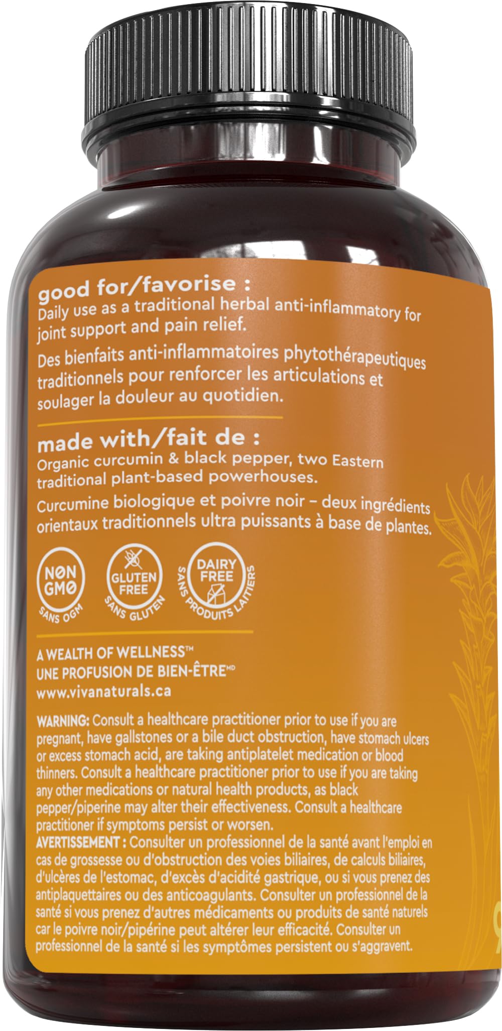 Viva Naturals Organic Turmeric Curcumin with Organic Black Pepper, 1500mg Organic Turmeric with 150 mg Standardized to 95% Curcuminoids, Joint Pain Relief, 90 tablets