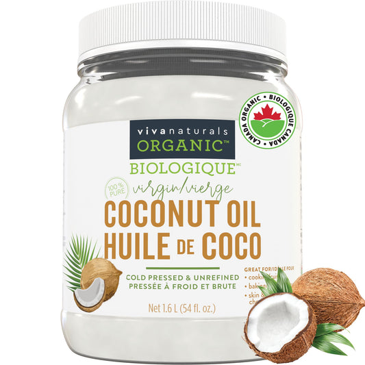 Virgin Coconut Oil, 54 fl oz - Non-GMO, Cold-Pressed and Unrefined Coconut Oil Organic Certified - Natural Flavour Coconut Oil for Cooking and Baking 1.6 l (Pack of 1)