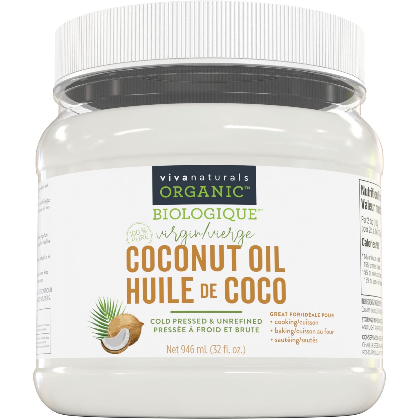 Virgin Coconut Oil, 54 fl oz - Non-GMO, Cold-Pressed and Unrefined Coconut Oil Organic Certified - Natural Flavour Coconut Oil for Cooking and Baking 1.6 l (Pack of 1)