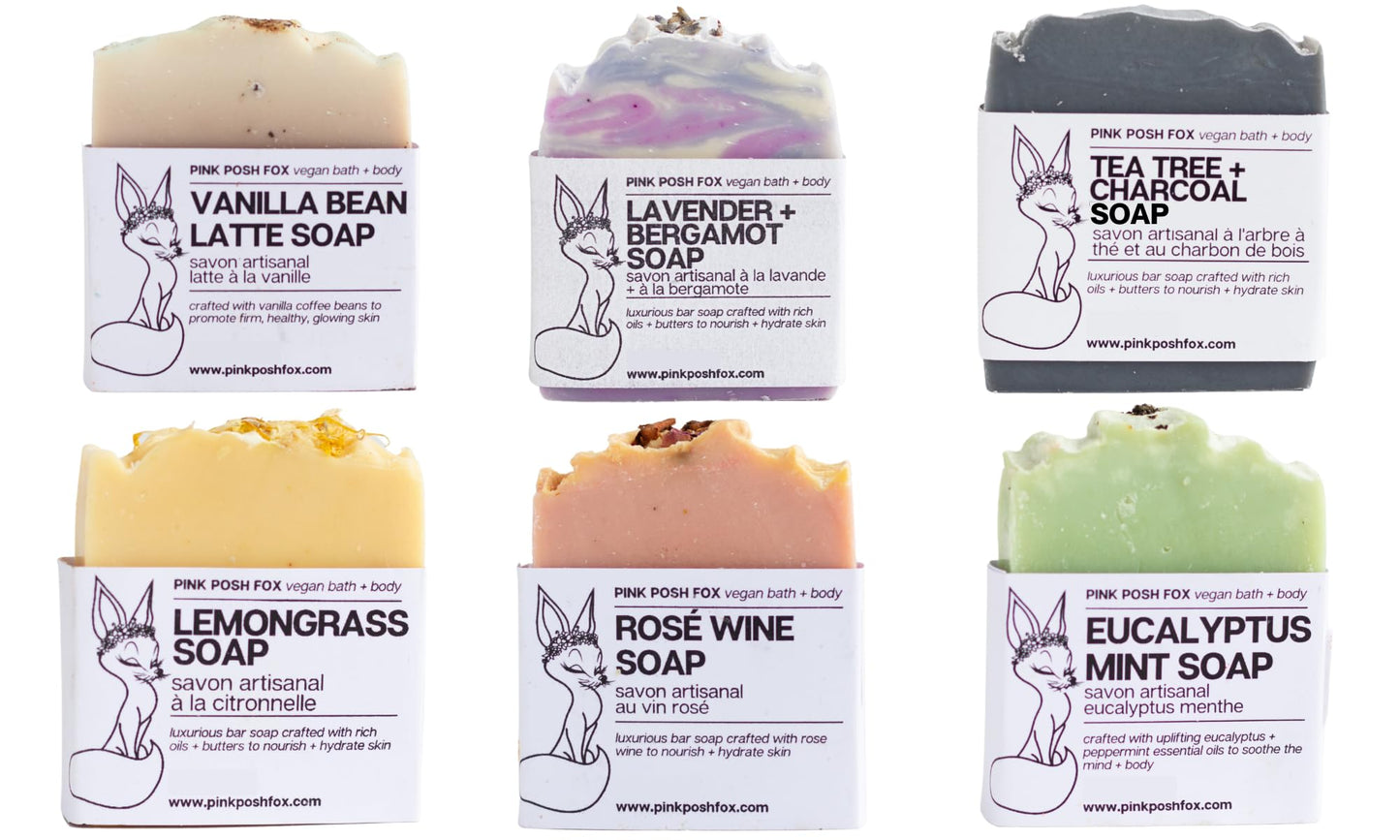 Pink Posh Fox, 6 pack Soap Gift Set, Vegan, Palm Oil Free, Ethically Sourced, Cold Pressed, Canadian Made