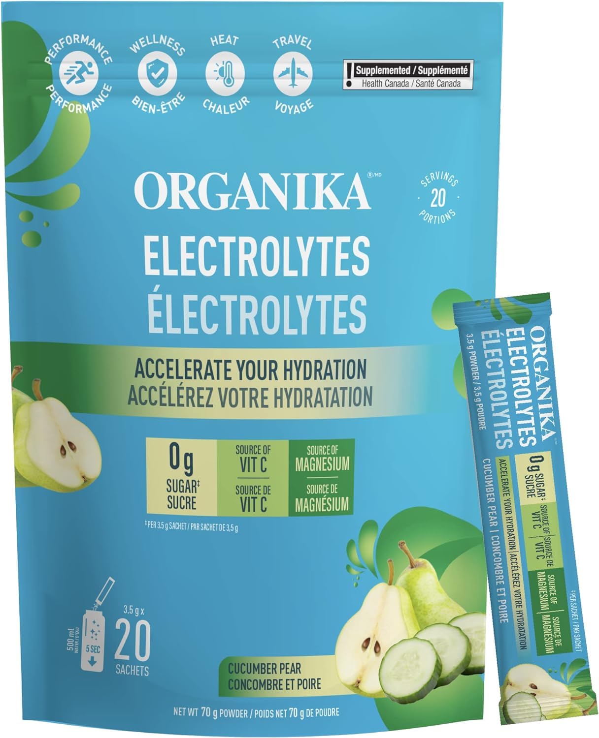 Organika Electrolytes Powder- Pink Lemonade Sachets- On the Go Hydration (Pack of 20)