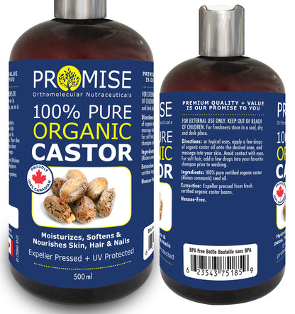 ORGANIC GOLDEN CASTOR Oil, 100% Pure Certified For Hair, Beard, Made in Canada, No Chemicals Cruelty Free Hexane free (505ml)