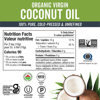 Virgin Coconut Oil, 54 fl oz - Non-GMO, Cold-Pressed and Unrefined Coconut Oil Organic Certified - Natural Flavour Coconut Oil for Cooking and Baking 1.6 l (Pack of 1)