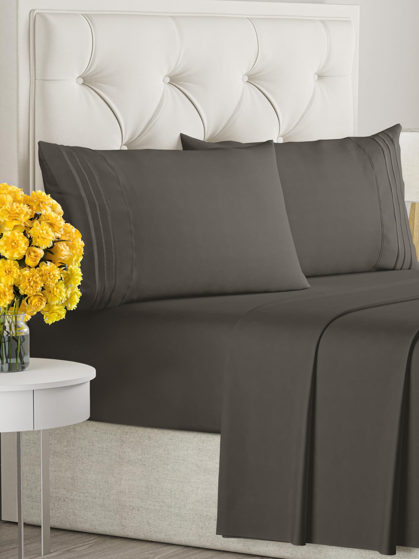 Queen Size 4 Piece Sheet Set - Comfy Breathable & Cooling Sheets - Hotel Luxury Bed Sheets - Charcoal