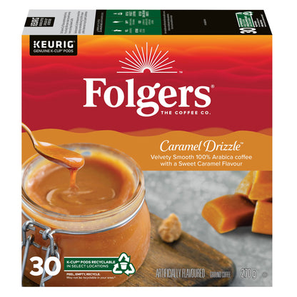 Folgers Caramel Drizzle Flavoured Coffee, Single-Serve K-Cup Pods For Keurig Coffee Makers, 30 Count