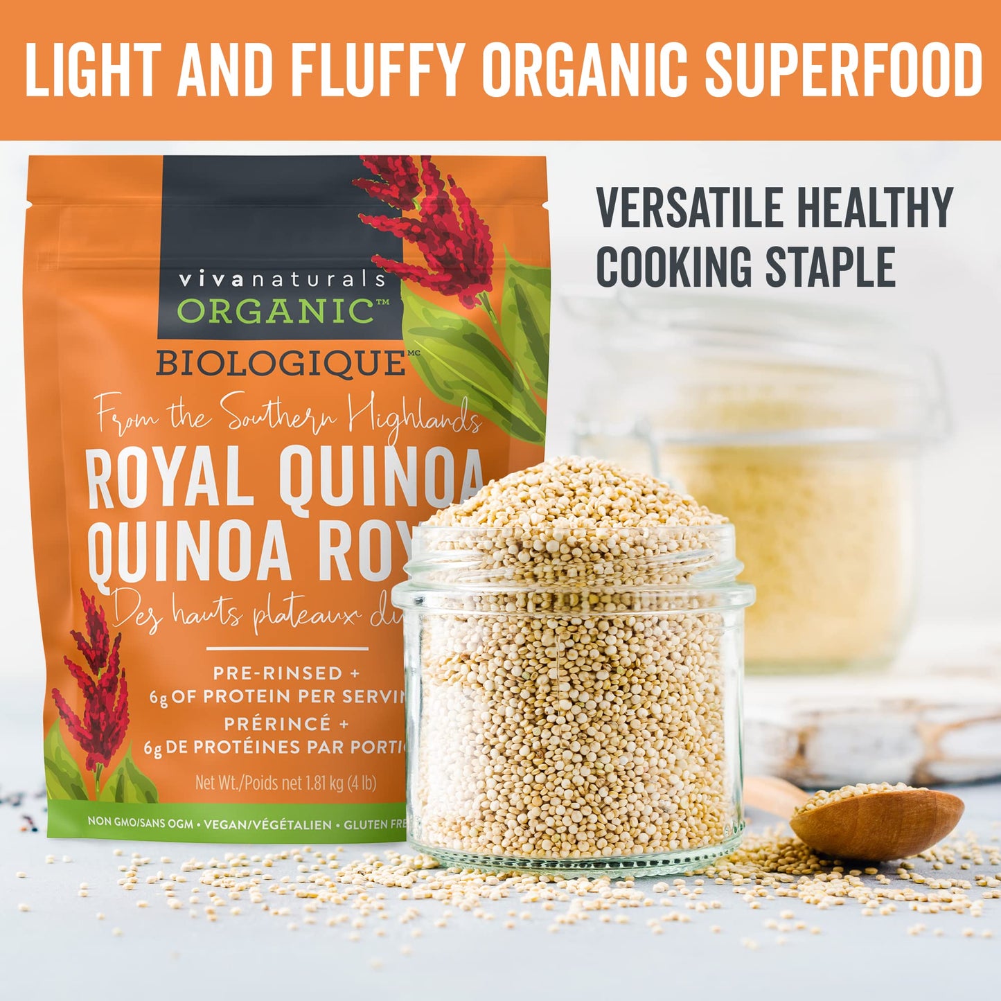 Organic Quinoa (4 lb) - Gluten Free and Vegan Complete Plant-Protein, USDA Organic, Non-GMO Whole Grain Rice and Pasta Substitute