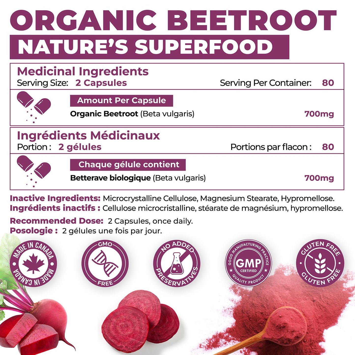 160 Capsules of High Potency Organic Beetroot | 1,400mg per serving Canadian Made