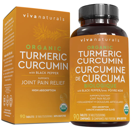 Viva Naturals Organic Turmeric Curcumin with Organic Black Pepper, 1500mg Organic Turmeric with 150 mg Standardized to 95% Curcuminoids, Joint Pain Relief, 90 tablets