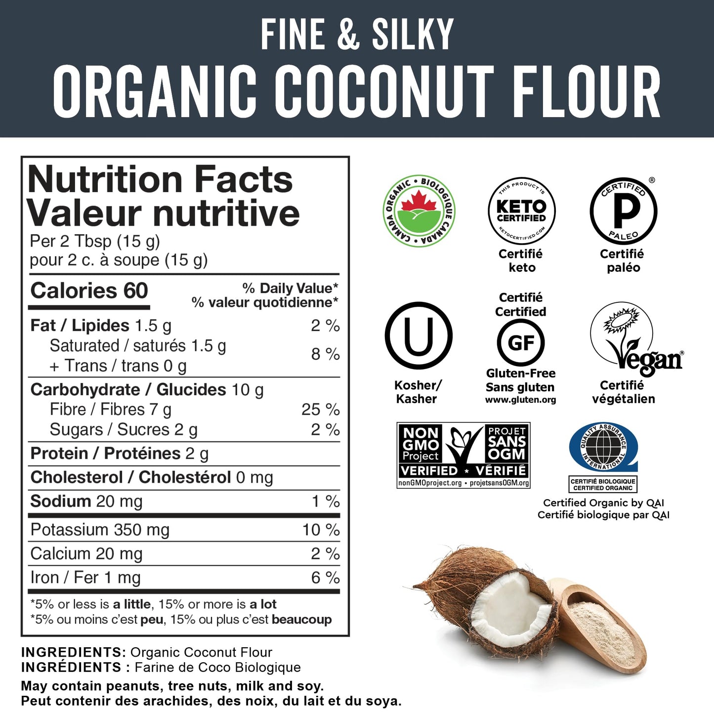 Organic Coconut Flour (4 lbs) - Unbleached & Unrefined Gluten Free Flour, Keto, Paleo, Vegan and Non-GMO Project Verified, 1.81 kg