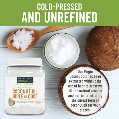 Virgin Coconut Oil, 54 fl oz - Non-GMO, Cold-Pressed and Unrefined Coconut Oil Organic Certified - Natural Flavour Coconut Oil for Cooking and Baking 1.6 l (Pack of 1)