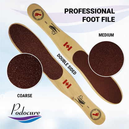 PODOCURE® Durable Colossal Professional Wood Waterproof Foot File double sided (Coarse/Medium) | Made of Canadian WOOD