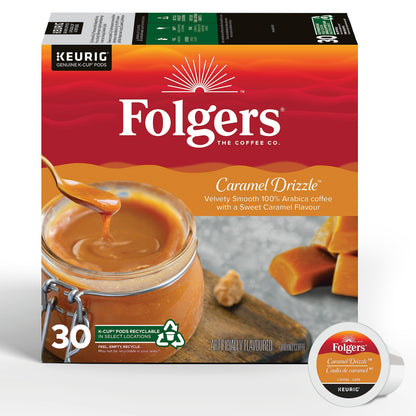 Folgers Caramel Drizzle Flavoured Coffee, Single-Serve K-Cup Pods For Keurig Coffee Makers, 30 Count