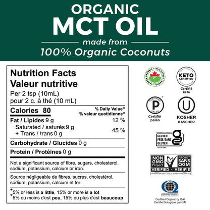 Viva Naturals Organic MCT Oil - Made from Organic Coconuts - Gluten Free, Dairy Free, Vegan, Keto & Paleo Certified - (946 mL, 32 fl oz)