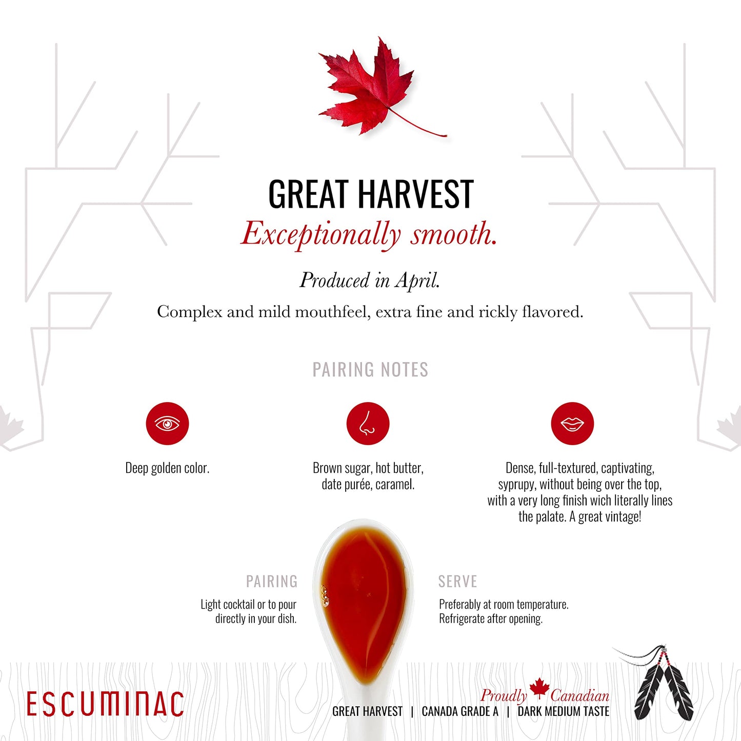 Award Winning Escuminac Great Harvest Canadian Maple Syrup. Family Size 1L (33.8 fl oz)